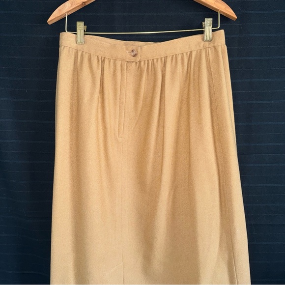 Bretton Place womens Vintage tan wool skirt lined midi length USA made Size 14 - Picture 5 of 11